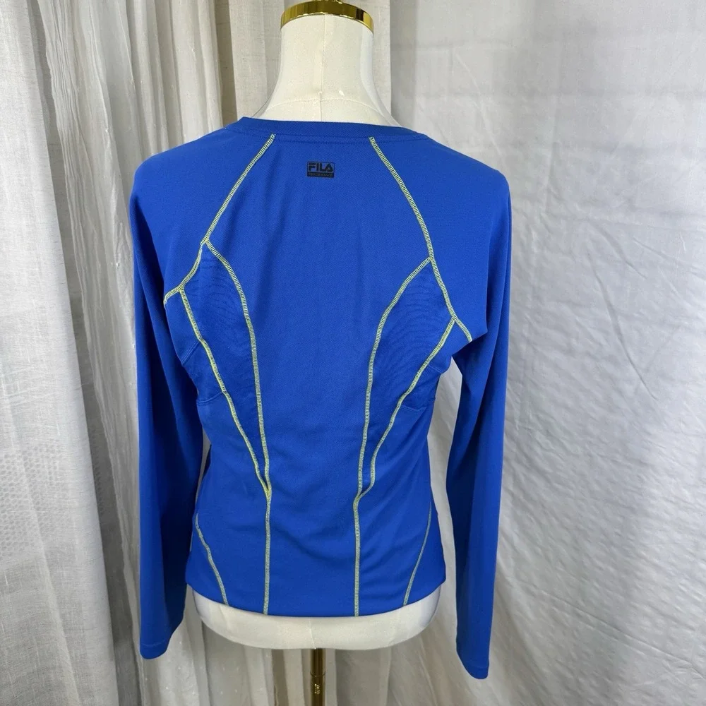 Fila Sport Women's Long Sleeve Running Shirt‎ Medium Blue Yellow Activewear